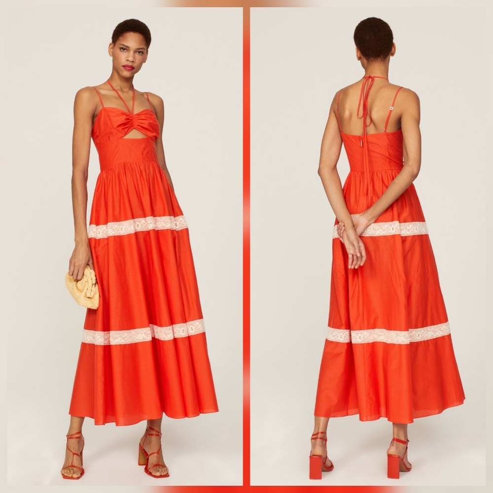 Jason Wu Lace Detail Cotton Dress A-line Sleeveless Sweetheart Size 6
